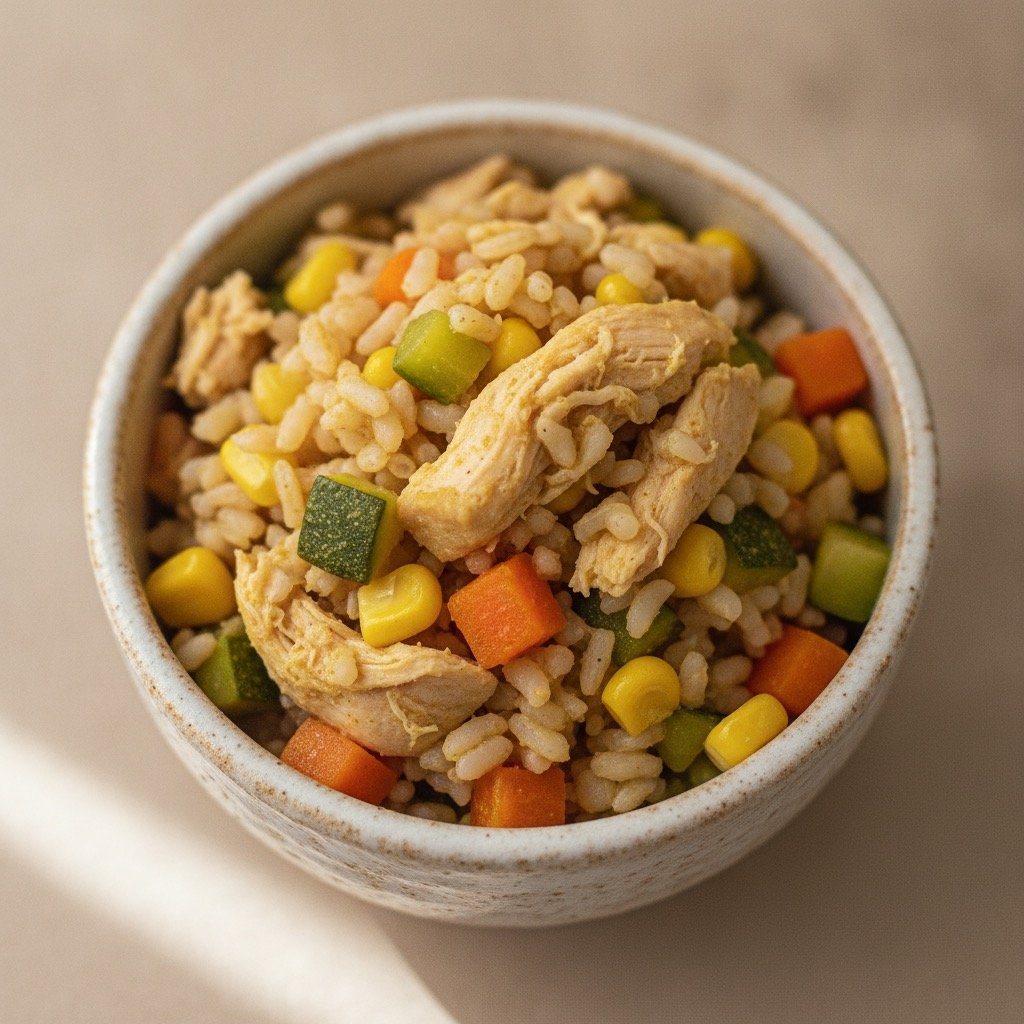 Receita de Papinha 12 Meses: Arroz Cateto Integral com Frango e Legumes