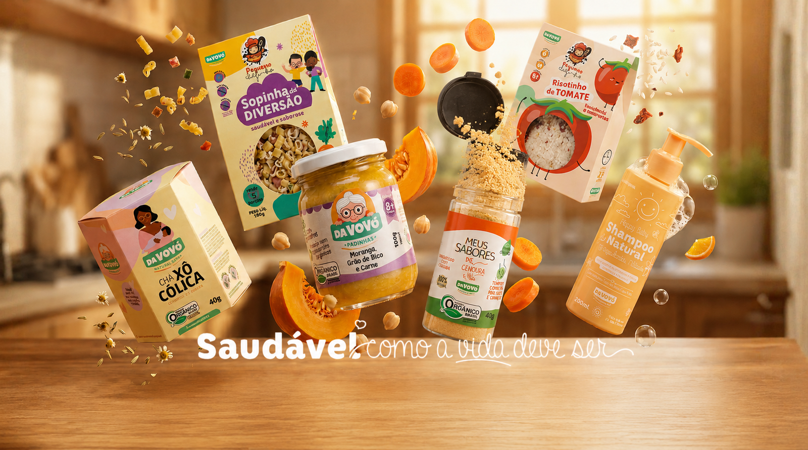 A família de produtos Da Vovó: papinhas, temperos, chás, desidratados e cuidado natural
